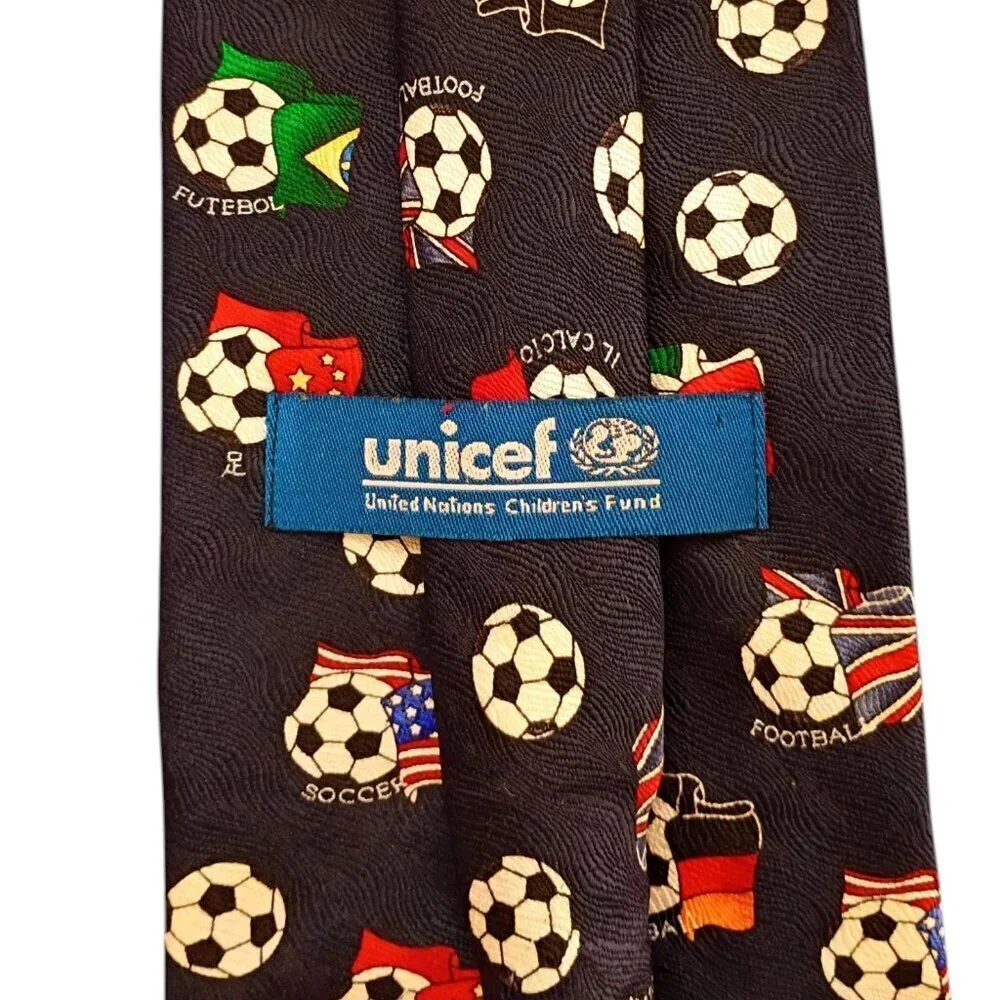 Vintage UNICEF Soccer Silk Necktie Blue Men's Sports Tie